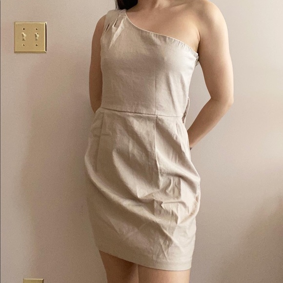 90s linen one shoulder asymmetrical dress - Picture 1 of 8